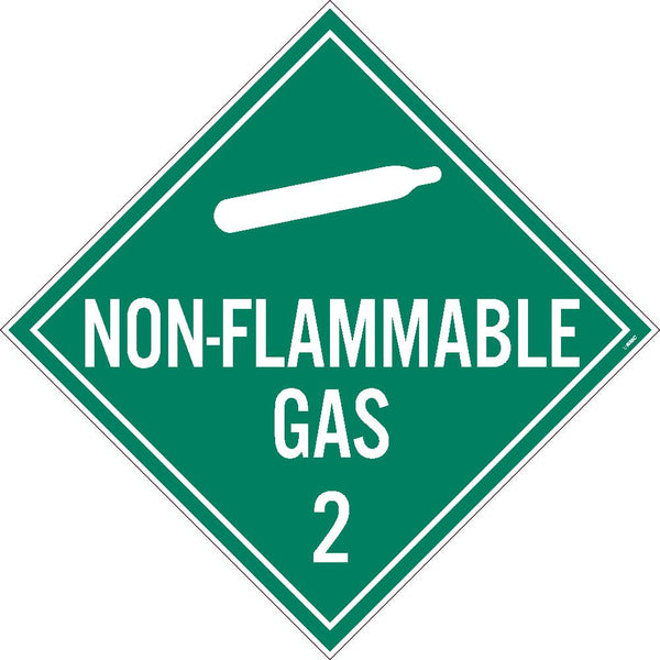 PLACARD, NON FLAMMABLE GAS 2, 10.75X10.75, PRESSURE SENSITIVE VINYL .0045, PACK 100