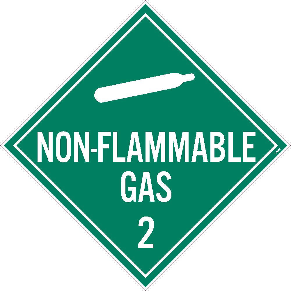 PLACARD, NON FLAMMABLE GAS 2, 10.75X10.75, PRESSURE SENSITIVE VINYL .0045, PACK 50