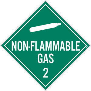 PLACARD, NON FLAMMABLE GAS 2, 10.75X10.75, PVC, FLEXIBLE PVC, .015 UNRIPPABLE VINYL, PACK 10