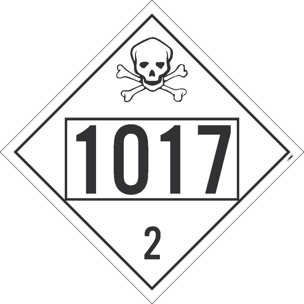 1017 Chlorine USDOT Placard Adhesive Backed Vinyl 50/Pk | DL72BP50