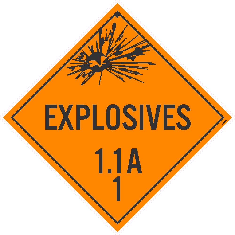 PLACARD, EXPLOSIVE 1.1A 1, 10.75X10.75, REMOVABLE PS VINYL, PACK 10