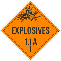 PLACARD, EXPLOSIVE 1.1A 1, 10.75X10.75, REMOVABLE PS VINYL, PACK 50
