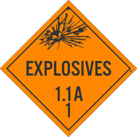 PLACARD, EXPLOSIVE 1.1A 1, 10 3/4X10 3/4, RIGID PLASTIC