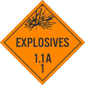 PLACARD, EXPLOSIVE 1.1A 1, 10 3/4X10 3/4, RIGID PLASTIC