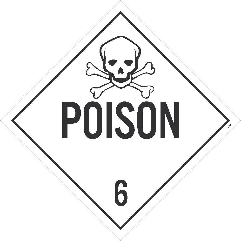 PLACARD, POISON 6, 10.75X10.75, REMOVABLE PS VINYL, PACK 10
