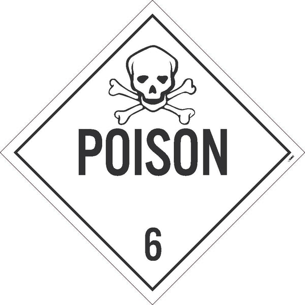 PLACARD, POISON 6, 10.75X10.75, REMOVABLE PS VINYL, PACK 25