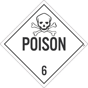 PLACARD, POISON 6, 10.75X10.75, REMOVABLE PS VINYL, PACK 50