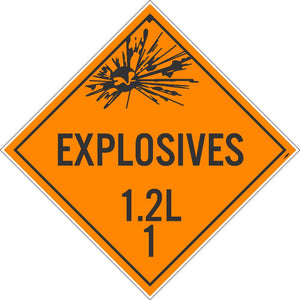 PLACARD, EXPLOSIVES 1.2L 1, 10.75X10.75, REMOVABLE PS VINYL, PACK 50