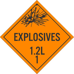 PLACARD, EXPLOSIVES 1.2L 1, 10 3/4X10 3/4, RIGID PLASTIC