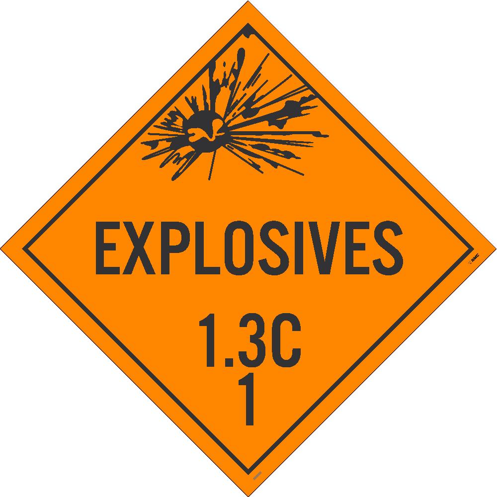PLACARD, EXPLOSIVES 1.3C 1, 10 3/4X10 3/4, RIGID PLASTIC