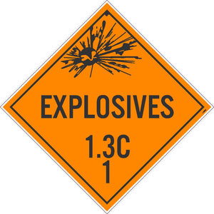 PLACARD, EXPLOSIVES 1.3C 1, 10.75X10.75, POLYTAG, PACK 25