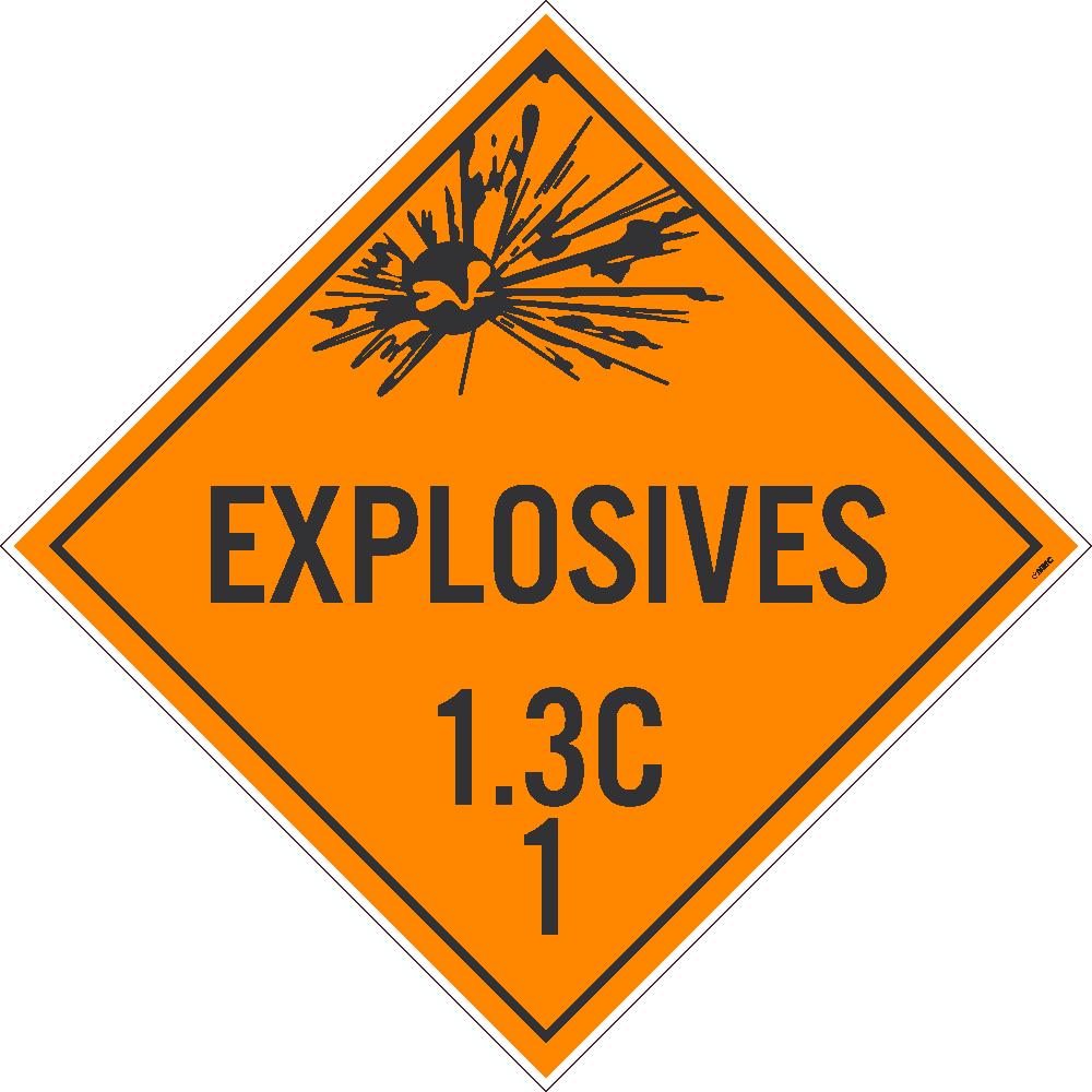 PLACARD, EXPLOSIVES 1.3C 1, 10.75X10.75, POLYTAG, PACK 25