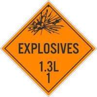 PLACARD, EXPLOSIVES 1.3L 1, 10.75X10.75, REMOVABLE PS VINYL, PACK 100