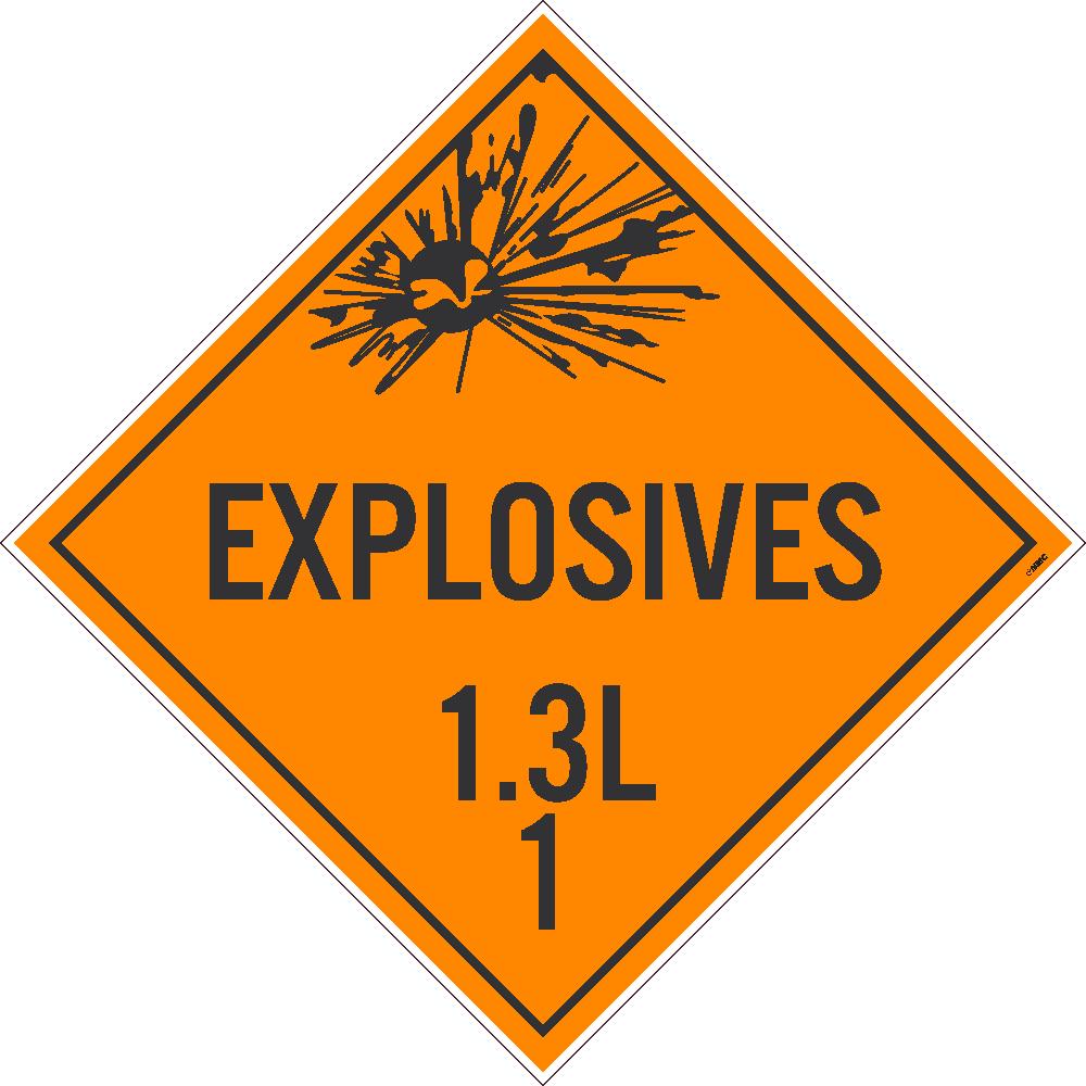 PLACARD, EXPLOSIVES 1.3L 1, 10.75X10.75, REMOVABLE PS VINYL, PACK 100