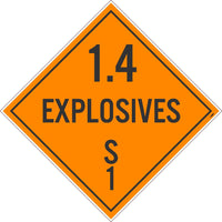 PLACARD, 1.4 EXPLOSIVES S 1, 10.75X10.75, REMOVABLE PS VINYL