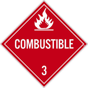 PLACARD, COMBUSTIBLE 3, 10.75X10.75, PRESSURE SENSITIVE VINYL .0045, PACK 10