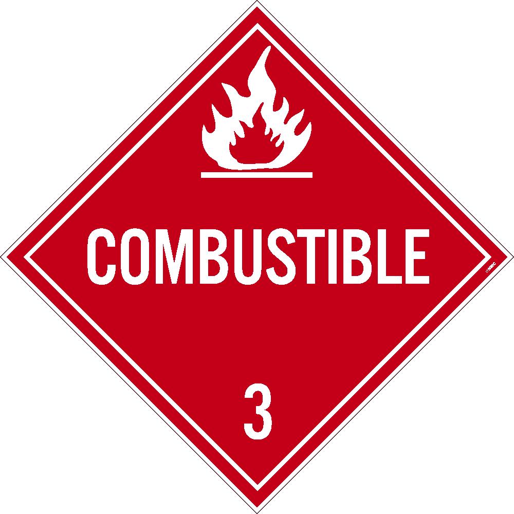 PLACARD, COMBUSTIBLE 3, 10.75X10.75, REMOVABLE PS VINYL, PACK 100
