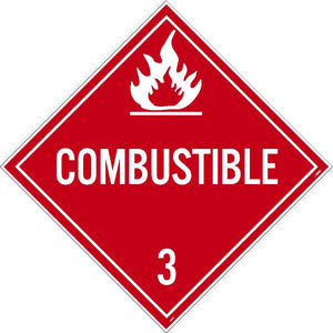 PLACARD, COMBUSTIBLE 3, 10.75X10.75, PS VINYL