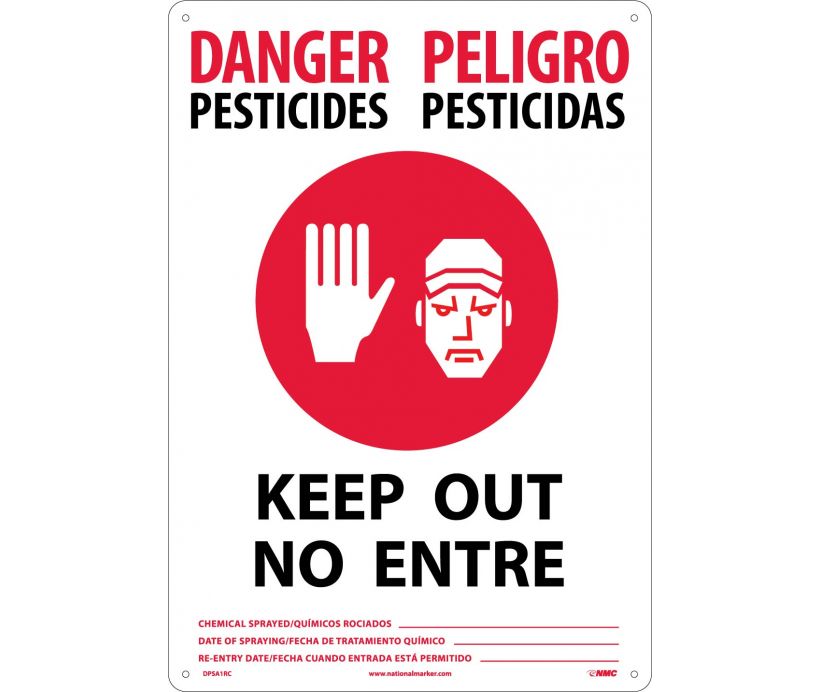 DANGER, PESTICIDES KEEP OUT (BILINGUAL), 20X14, RIGID PLASTIC