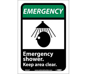 EMERGENCY, EMERGENCY SHOWER KEEP AREA CLEAR (W/GRAPHIC), 14X10, PS VINYL