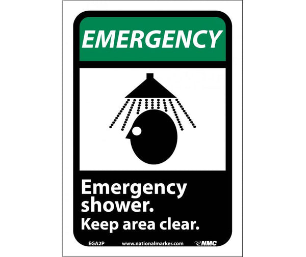 EMERGENCY, EMERGENCY SHOWER KEEP AREA CLEAR (W/GRAPHIC), 10X7, RIGID PLASTIC