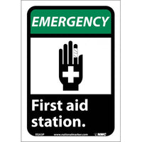 EMERGENCY, FIRST AID STATION (W/GRAPHIC), 10X7, RIGID PLASTIC