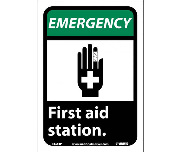 EMERGENCY, FIRST AID STATION (W/GRAPHIC), 14X10, .040 ALUM