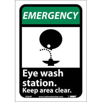 EMERGENCY, EYE WASH STATION KEEP AREA CLEAR (W/GRAPHIC), 10X7, PS VINYL
