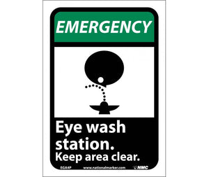 EMERGENCY, EYE WASH STATION KEEP AREA CLEAR (W/GRAPHIC), 10X7, PS VINYL
