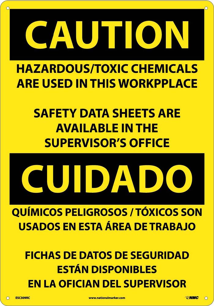 Caution Hazardous/Toxic Chemicals Eng/Spanish 20x14 Plastic | ESC309RC