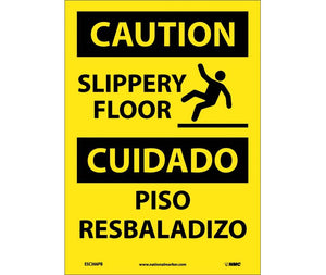 Caution Slippery Floor W/Graphic Eng/Spanish 14x10 Vinyl | ESC366PB