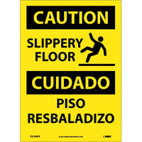 Caution Slippery Floor W/Graphic Eng/Spanish 14x10 Plastic | ESC366RB