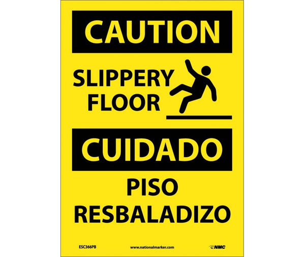 Caution Slippery Floor W/Graphic Eng/Spanish 14x10 Aluminum  ESC366AB
