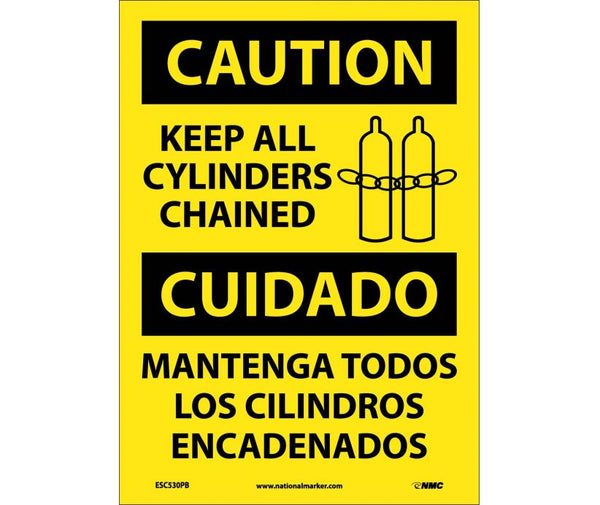 Caution Keep Cylinders Chained English/Spanish 14x10 Vinyl | ESC530PB