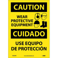 Caution Wear Protective Equipment Eng/Spanish 14x10 Vinyl | ESC653PB