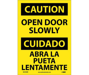Caution Open Door Slowly English/Spanish 14"x10" Vinyl | ESC704PB