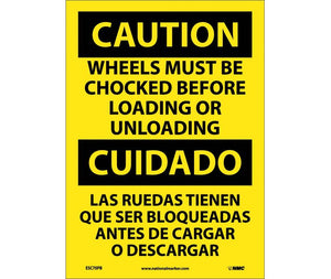 Caution Wheels Must Be Chocked English/Spanish 20x14 Vinyl | ESC70PC