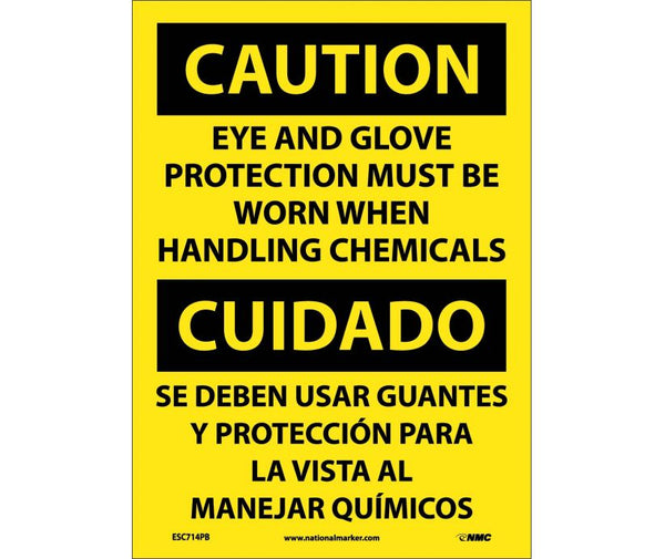 Caution Eye And Glove Protection Eng/Spanish 14x10 Plastic | ESC714RB