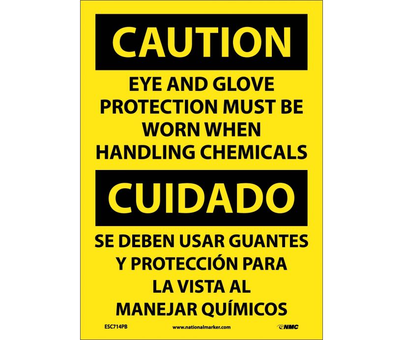 Caution Eye And Glove Protection Eng/Spanish 14x10 Plastic | ESC714RB