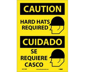 Caution Hard Hats Required English/Spanish 14"x10" Plastic | ESC716RB