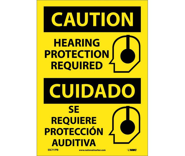 Caution Hearing Protection Required Eng/Spanish 14x10 Vinyl | ESC717PB