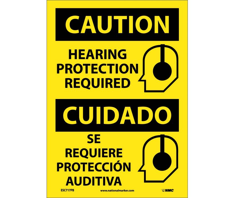 Caution Hearing Protection Required Eng/Spanish 14x10 Vinyl | ESC717PB