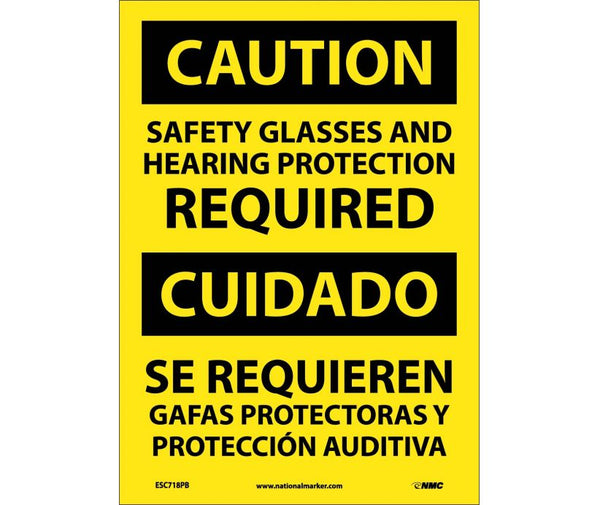 Caution Safety Glasses/Hearing Eng/Spanish 14