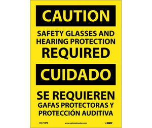 Caution Safety Glasses/Hearing English/Spanish 14x10 Vinyl | ESC718PB