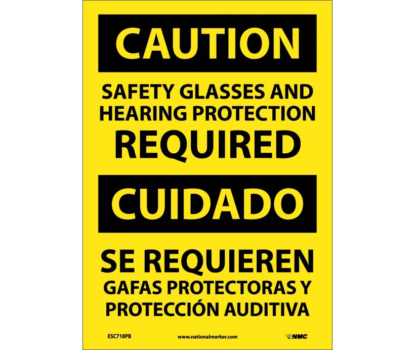 Caution Safety Glasses/Hearing English/Spanish 14x10 Vinyl | ESC718PB