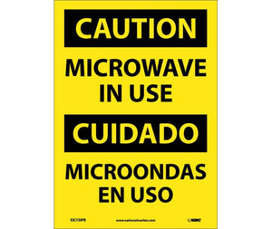 Caution Microwave In Use English/Spanish 14"x10" Plastic | ESC720RB
