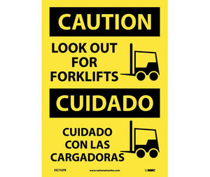 Caution Look Out Forklifts English/Spanish 14"x10" Aluminum | ESC722AB