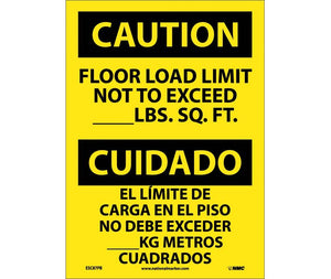 Caution Floor Load Limit English/Spanish 14"x10" Aluminum | ESC87AB