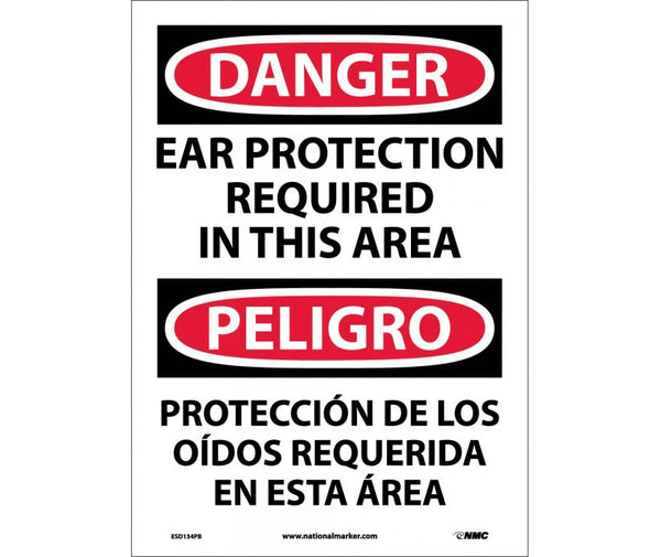 Danger Ear Protection Required English/Spanish 14x10 Vinyl | ESD134PB