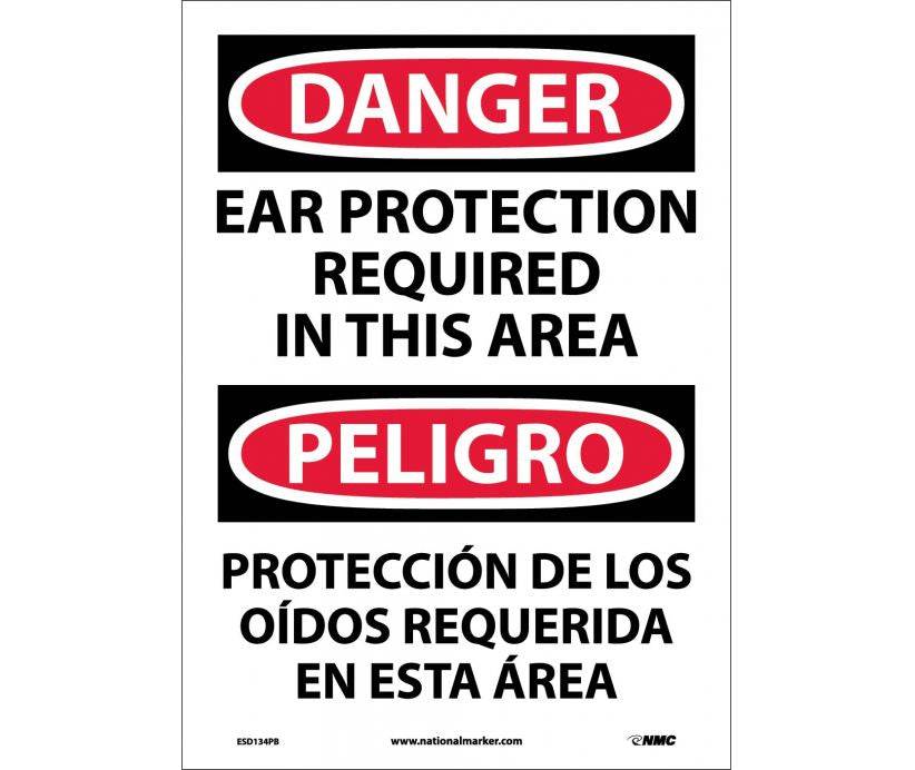 Danger Ear Protection Required English/Spanish 14x10 Vinyl | ESD134PB
